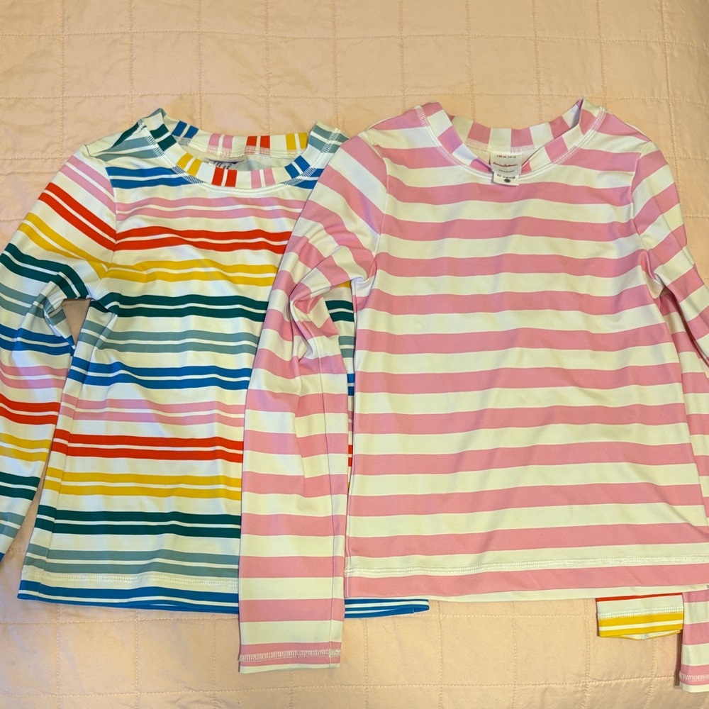 Hanna Andersson Pink White Stripe Kids Swim Rashguard (2-Pack)